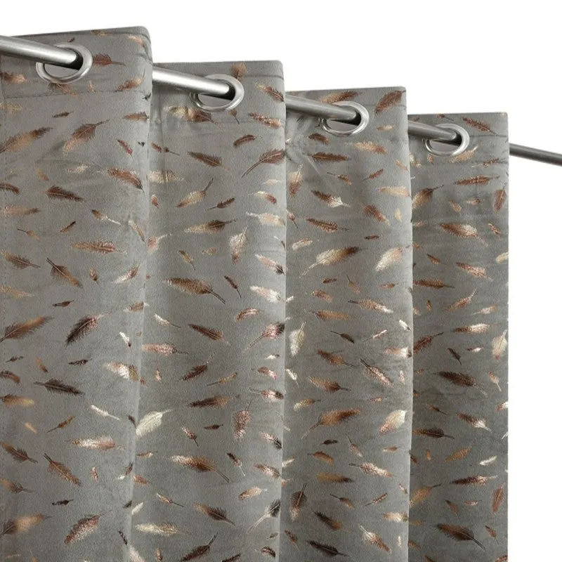 Shimmer Veil Printed Velvet Curtain - Grey,Gold media 3