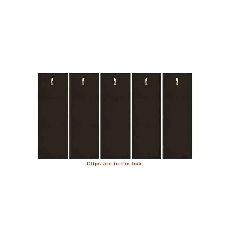 Back view of five rectangular wall art panels on a white background