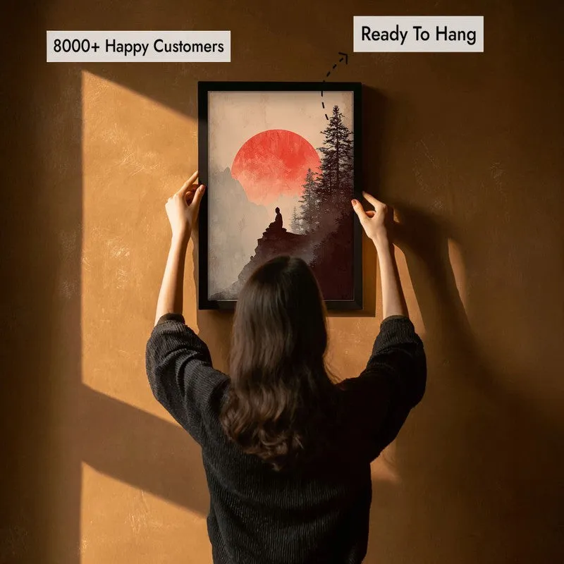 Crimson Sun II Over Silent Peaks Archival Paper Wall Painting With Black Frame media 6