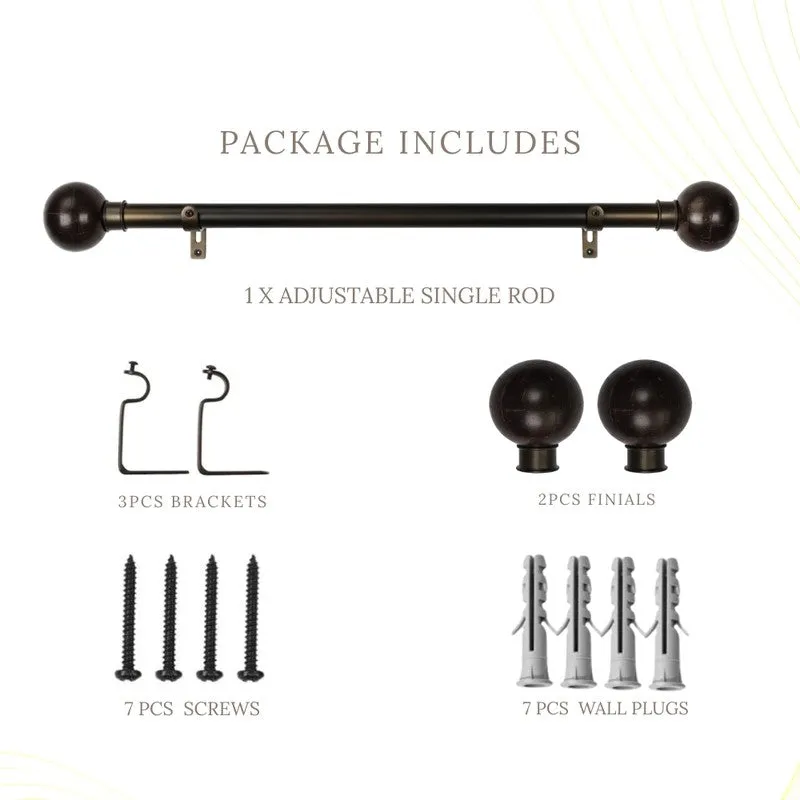 Orbette Extendable 1" Single Curtain Rod With Round Finial & Brackets media 6