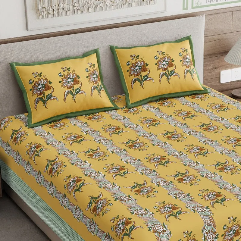Rang Grace Cotton Bedsheet (Yellow,Green) - 120 TC media 3