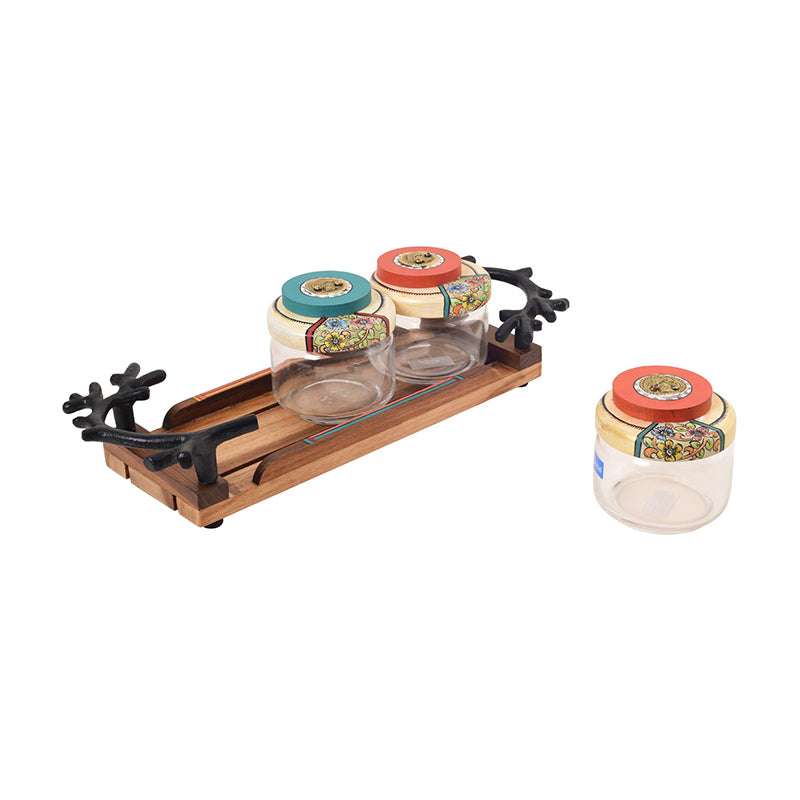 Ulka Glass Jar Set (150 mL Each) With Wooden Tray - Four Piece Set media 3