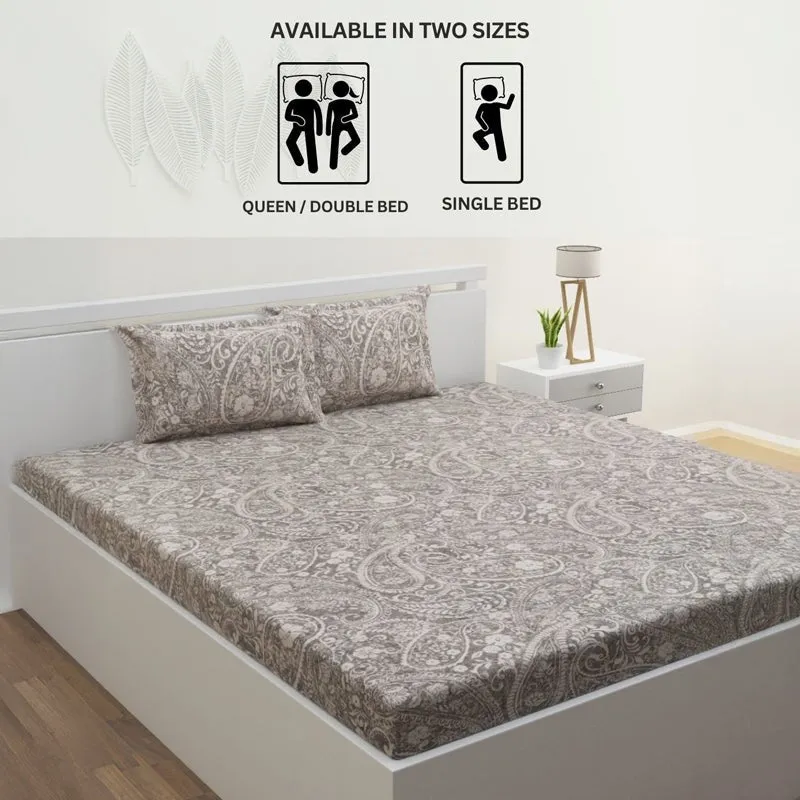 Paisley Nights Cotton Bedsheet (Beige, Grey) - 144 TC media 11
