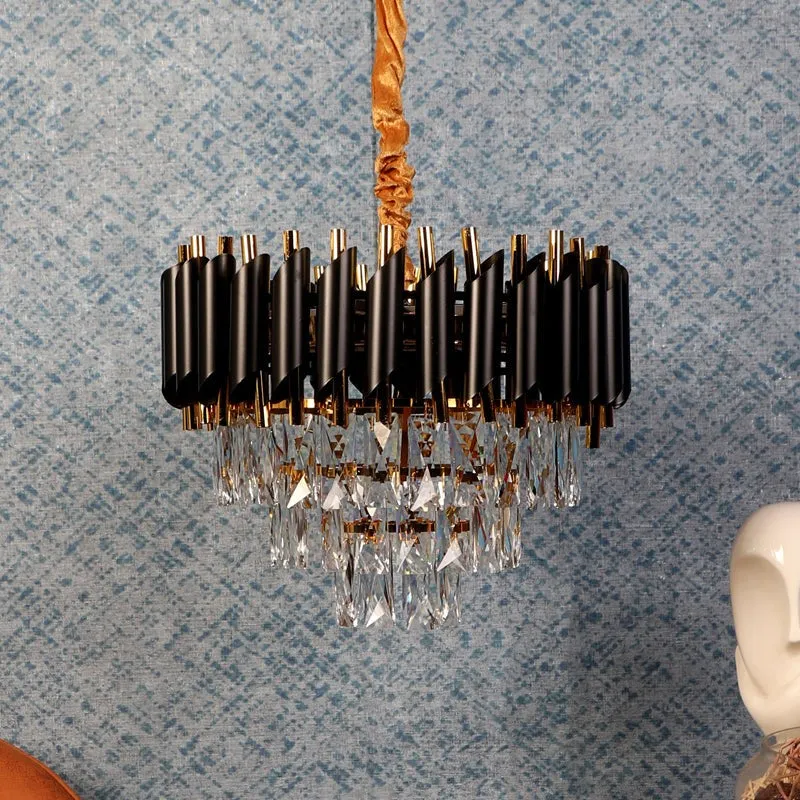 Glam Crystal Cascade Chandelier - Black & Gold media 4