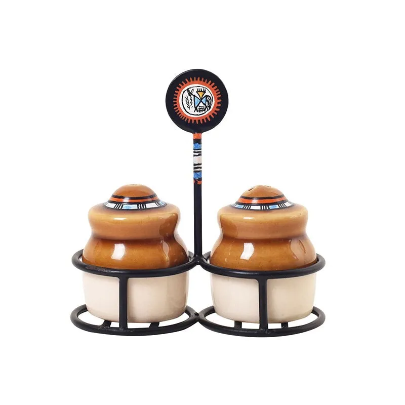 Arusha Ceramic Jar Set With Metal Tray - Three Piece Set media 5