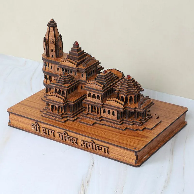 Divine Teal Wood Ram Mandir Showpiece media 5