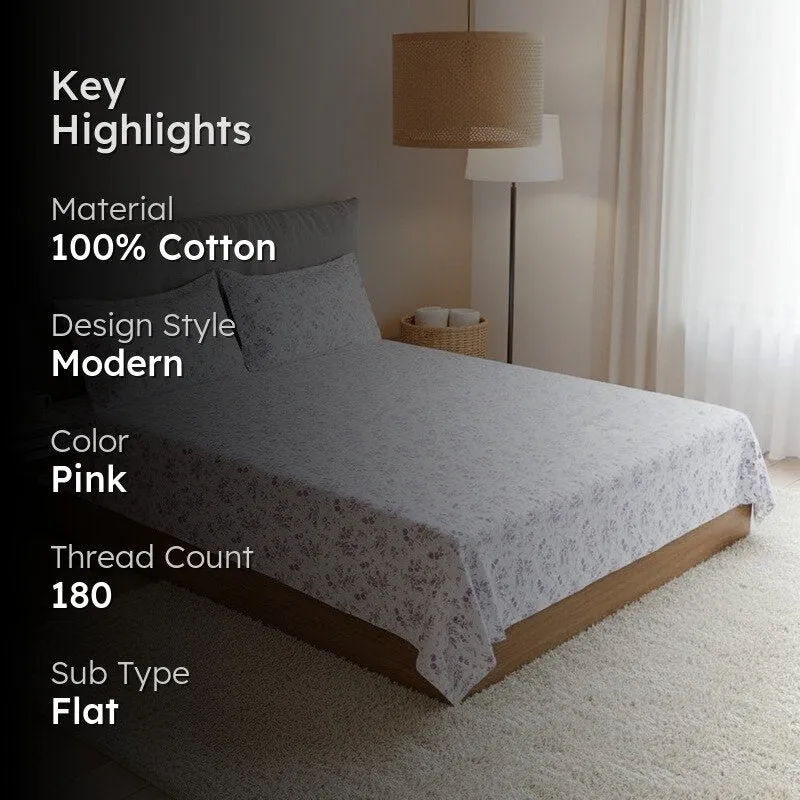 Peila Floral Cotton Bedsheet (Lavender) - 180 TC media 2