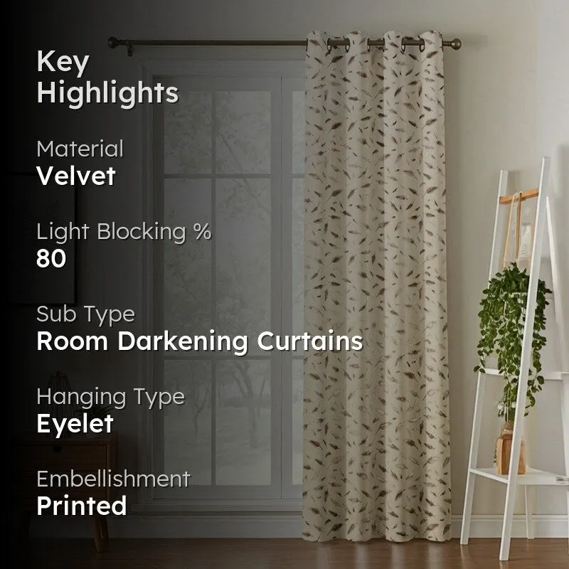 Glow Mist Printed Velvet Curtain - Ivory,Gold media 2