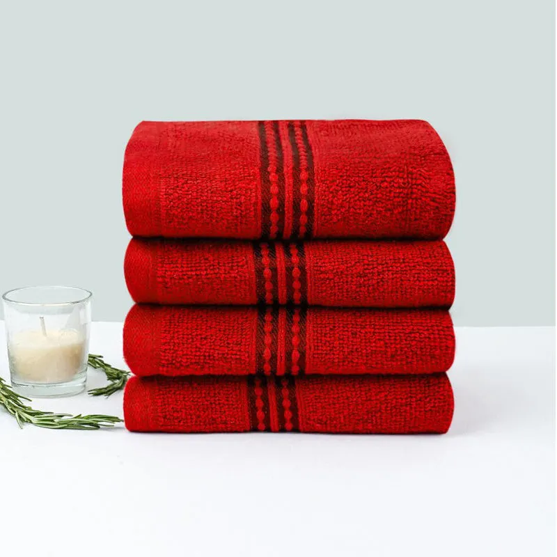 Micro Cotton LuxeDry Solid Face Towel (Red) - Set Of Four media 1