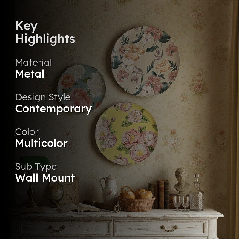 Floral Symphony Metal Wall Plates - Set Of Three media 2