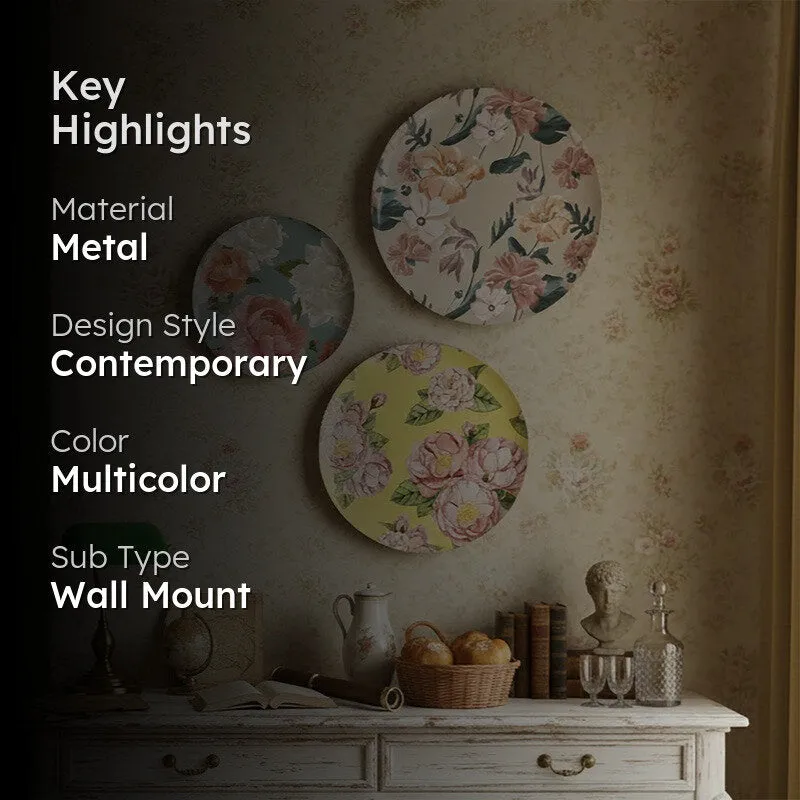 Floral Symphony Metal Wall Plates - Set Of Three media 2