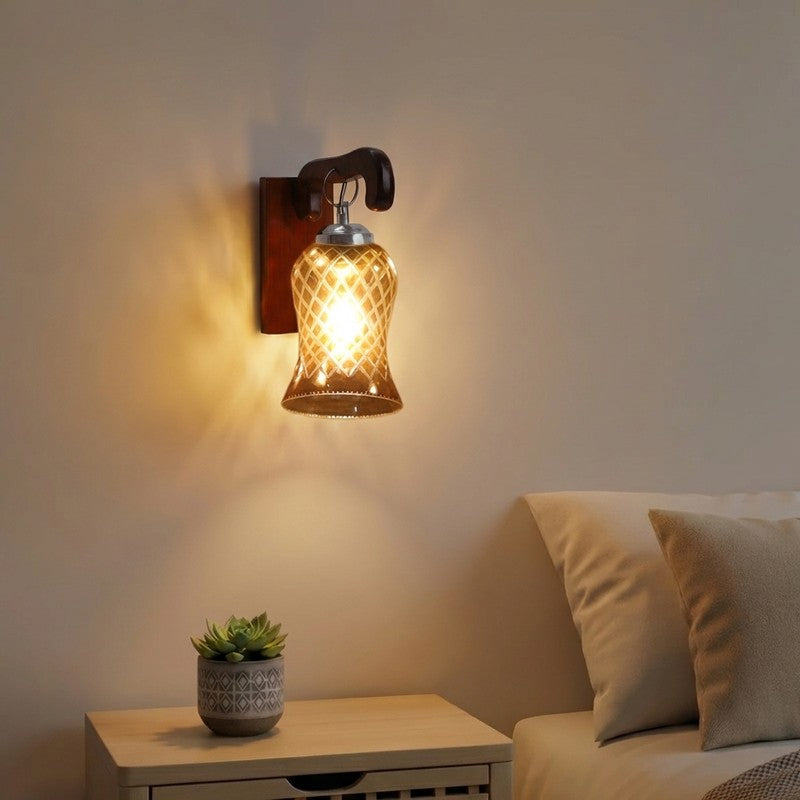 Honey Glow Arch Walnut-Amber Glass Wall Lamp