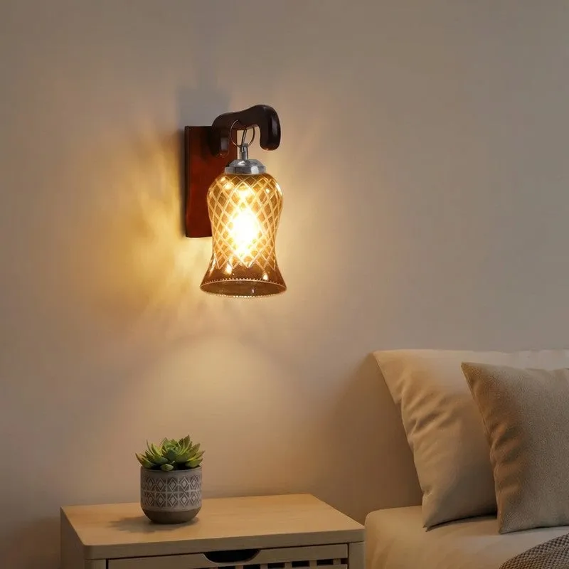 Honey Glow Arch Walnut-Amber Glass Wall Lamp media 1