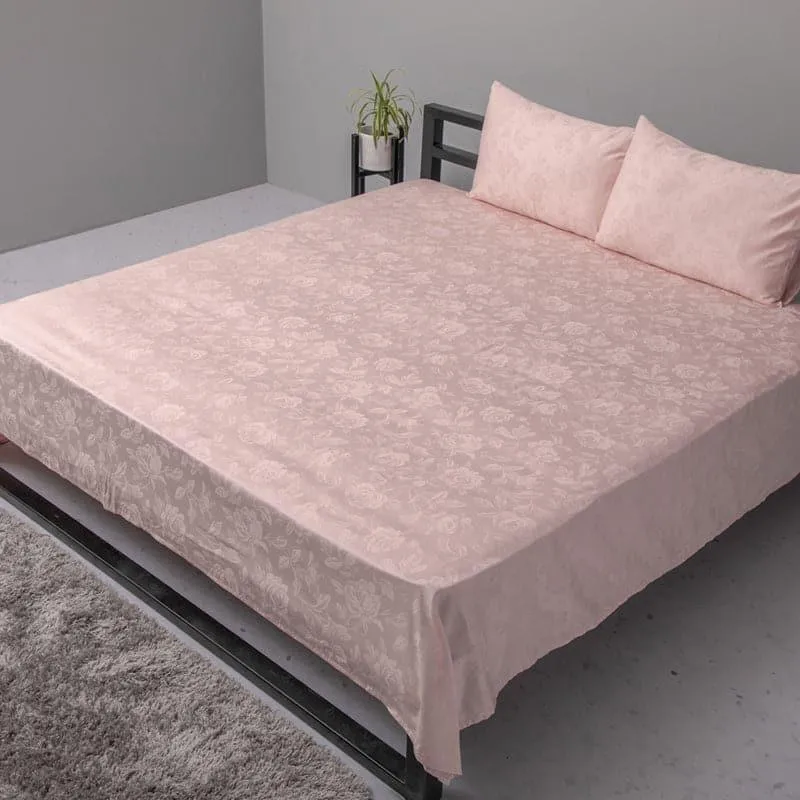 Fruva Floral Jacquard Cotton Bedsheet (Pale Pink) - 300 TC media 1