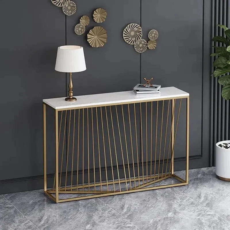 Linear Metal Console Table with Marble Top - Large media 1