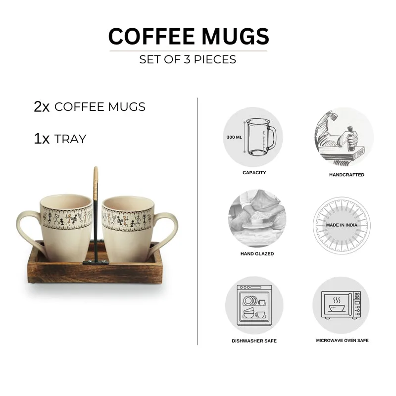 Warli Ceramic Coffee Mug (300 mL Each) - Three Piece Set media 6