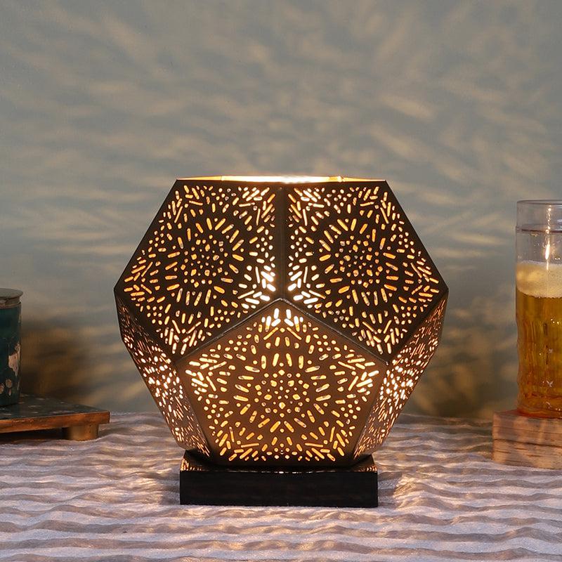 Hexagon Etched Regal Metal Table Lamp - Gold