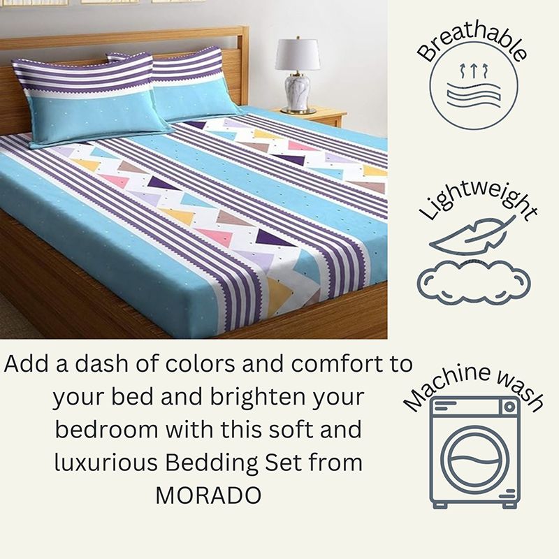 Faye Geometric Microfiber Bedsheet (Sky Blue) - 130 GSM media 7