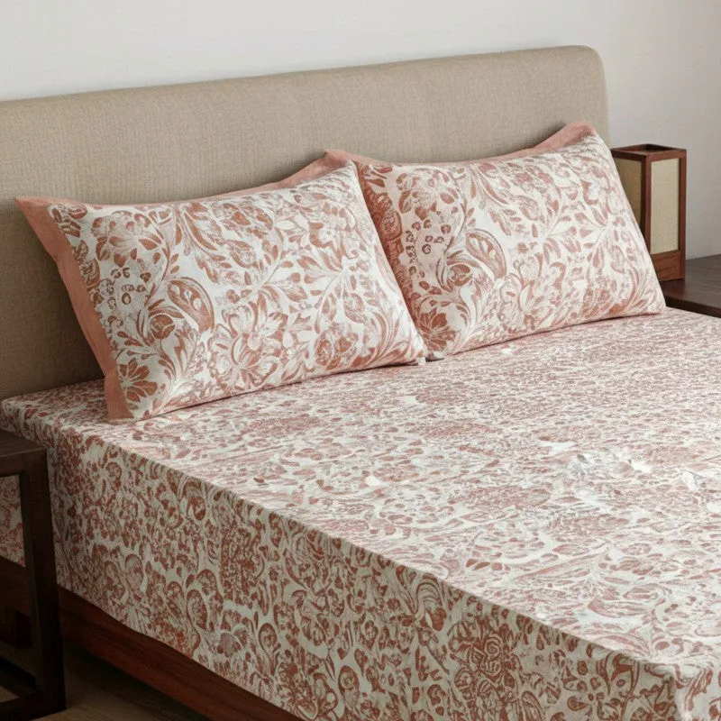 Micola Floral Printed Cotton Bedsheet (Peach) - 120 TC media 3