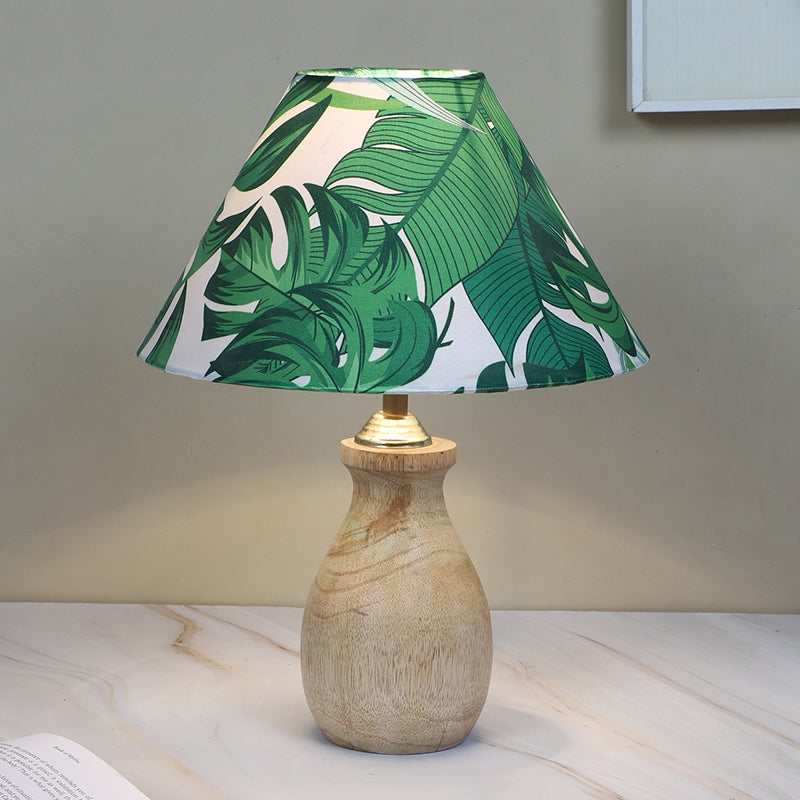 Kaizen Curve Printed Mango Wood Table Lamp - Green,White,Brown