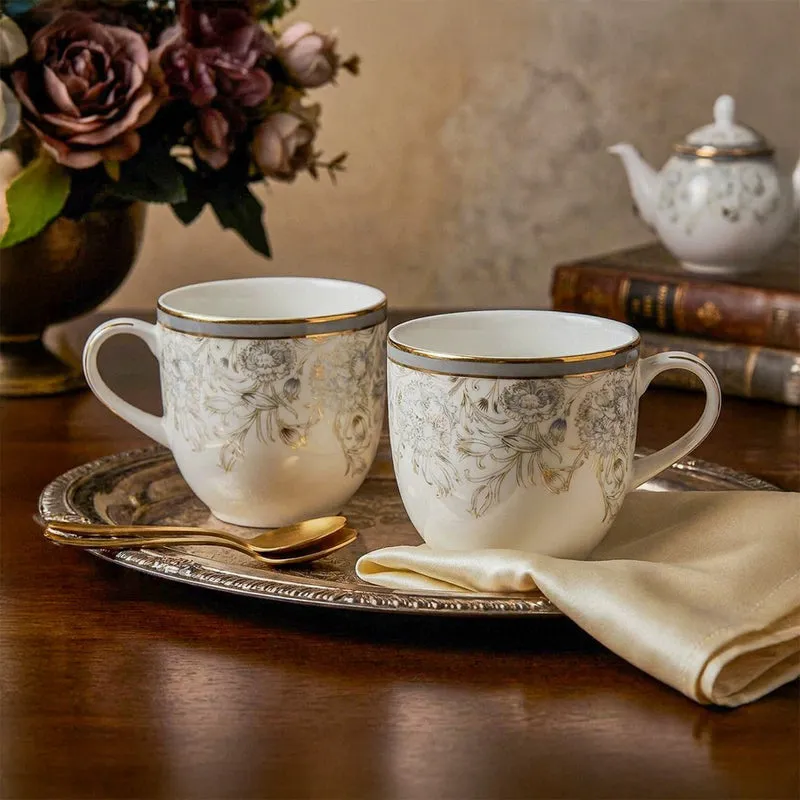 Gilded Iris Pete 24k Gold Brushed Porcelain Coffee Mug (300 mL Each/Grey) - Set Of Four media 3