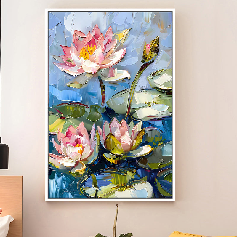 Paintstroked Lotus Canvas Wall Art With Frame media 2