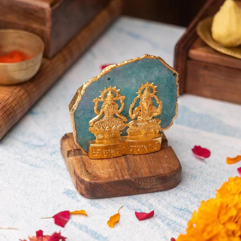 Divine Laxmi Ganesha Agate Festive Gift Box - Teal media 1