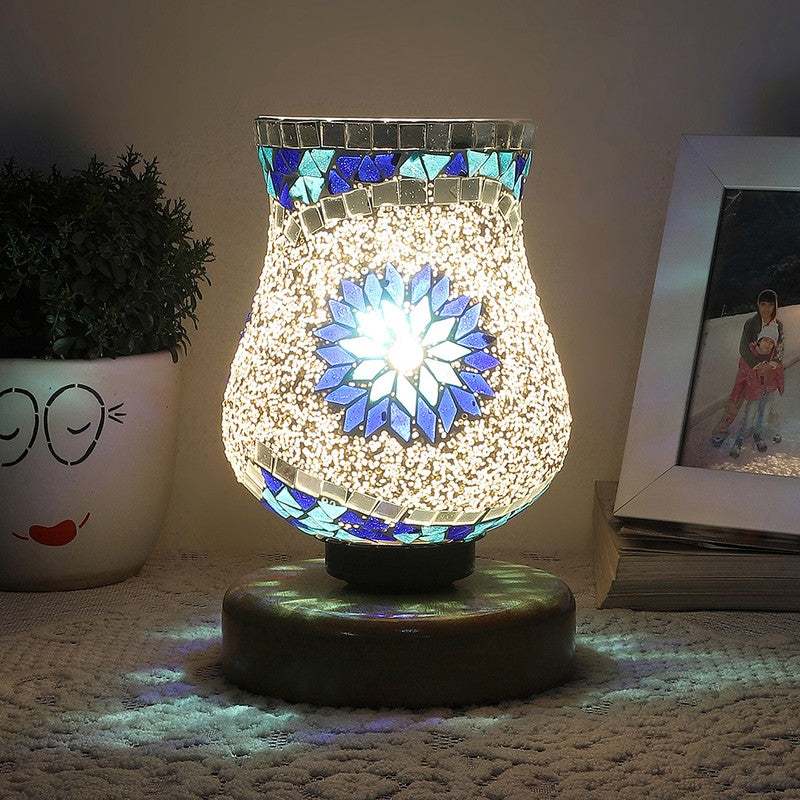 Lumiris Mosaic Glass Table Lamp With Wooden Base - Multicolor