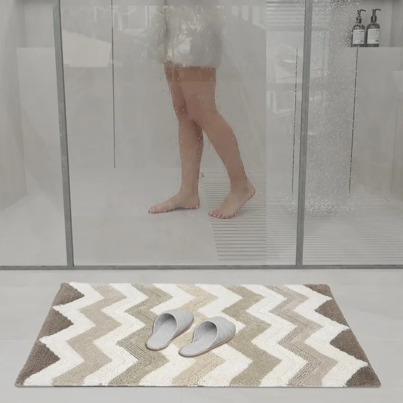 Steplyn Chevron Cotton Bath Mat - Beige media 4