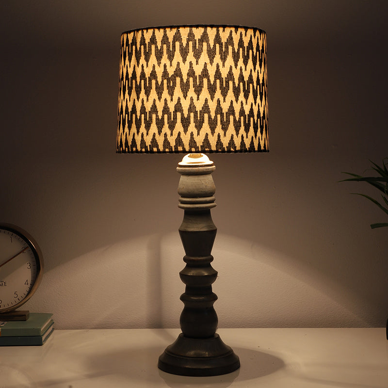 Chevronic Bantu Printed Mango Wood Table Lamp - Black, White
