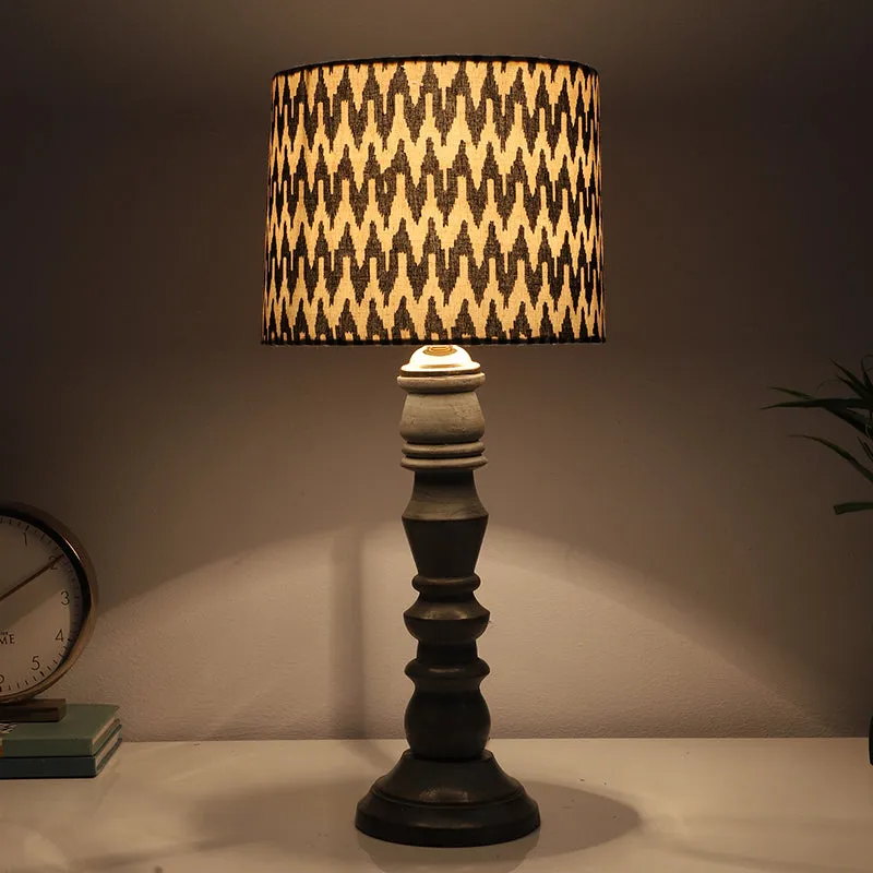 Chevronic Bantu Printed Mango Wood Table Lamp - Black, White media 1
