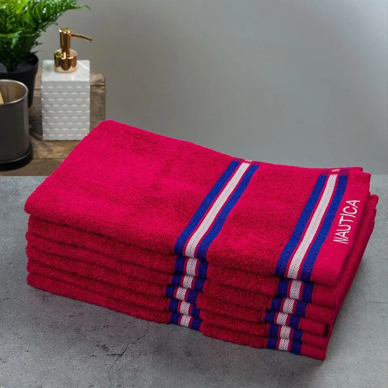 Nautica Dove Dual Down Cotton Hand Towel (Burgundy) - Set Of Six media 4
