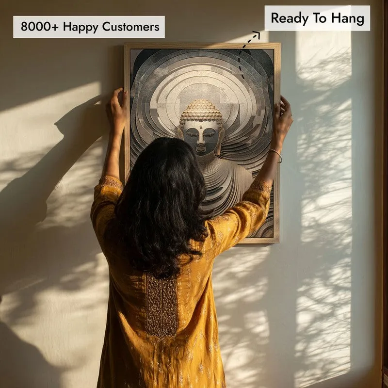 Buddha In Meditation Archival Paper Wall Painting With Brown Frame media 7