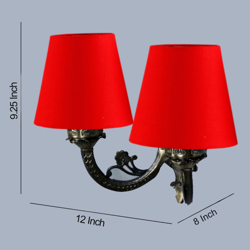 Vintage Conical Duo Fabric & Metal Wall Lamp - Red media 5
