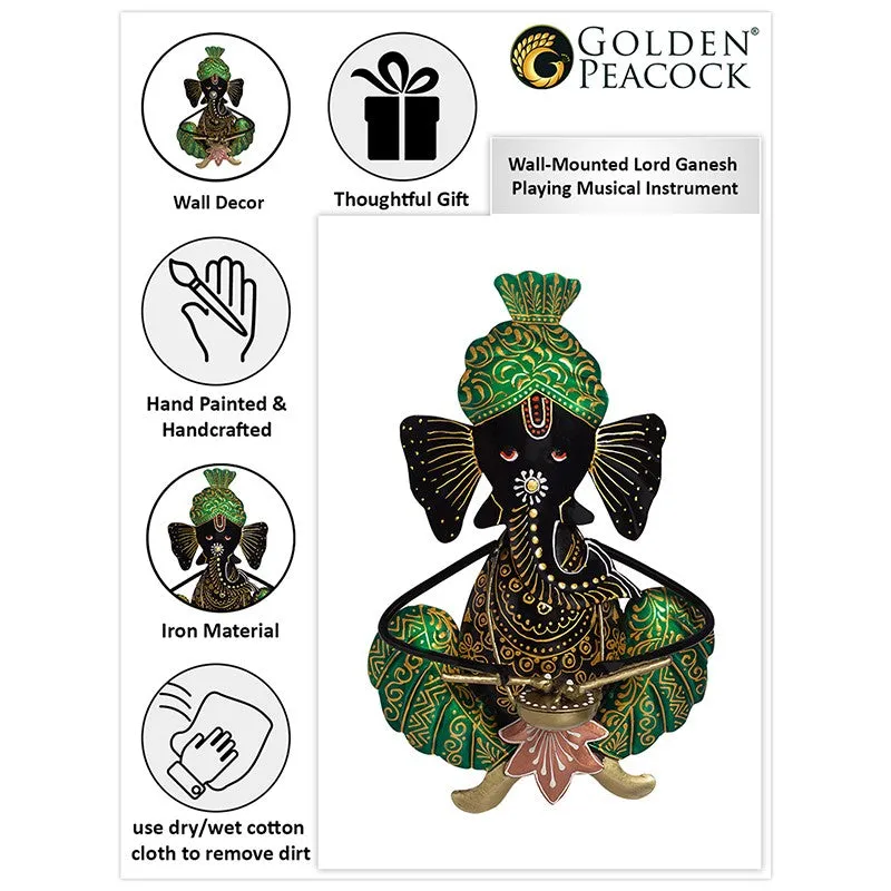 Ganesh Handcrafted Iron Wall Accent - Green media 3