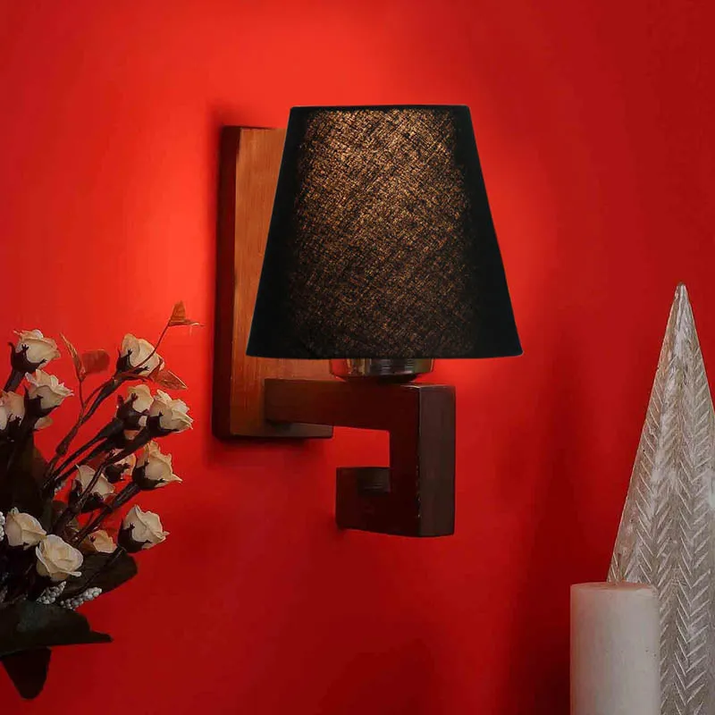 Ebony Conical Wooden Wall Lamp media 1