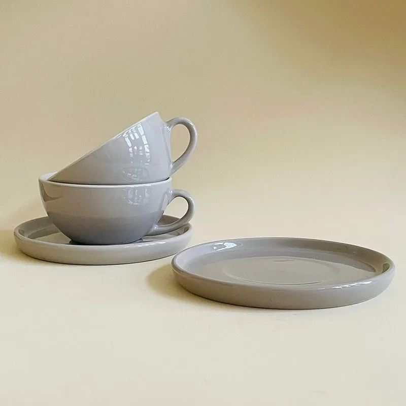 Blush & Brew Ceramic Cup & Saucer (Grey/320 mL) - Four Piece Set media 4
