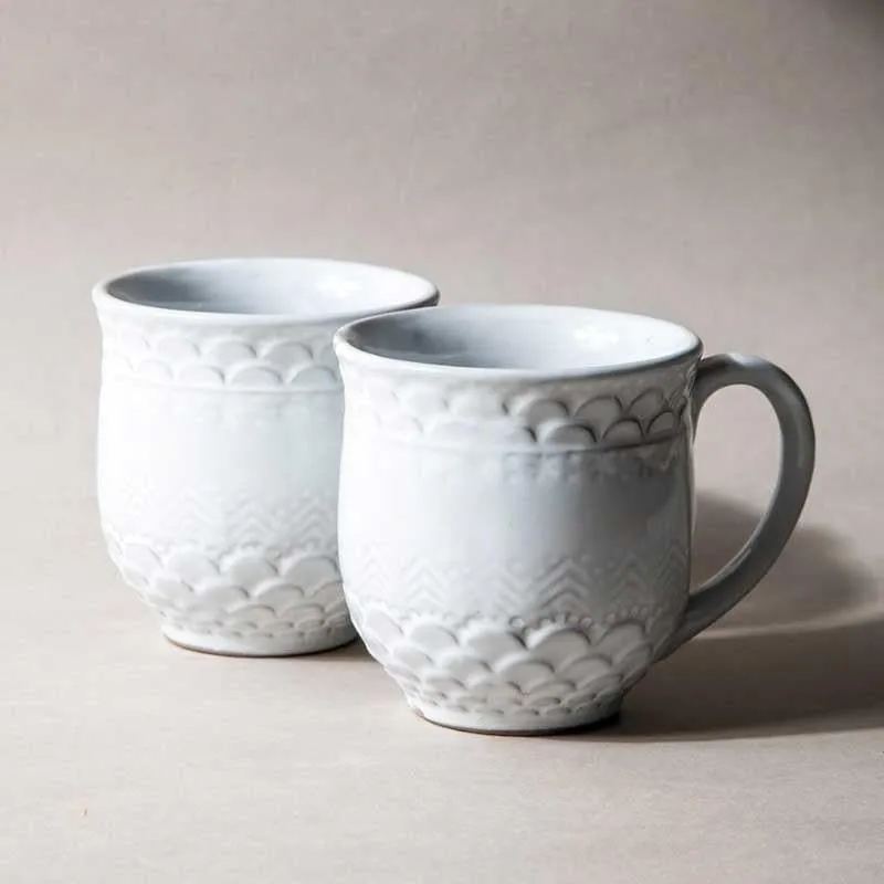 Scallop Stoneware Coffee Mug (440 mL Each/White) - Set of Two media 1