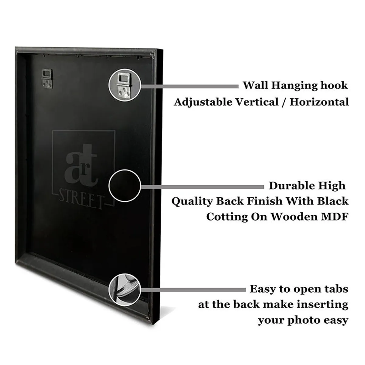 Back view of the photo frame showing its dark backing and frame construction.