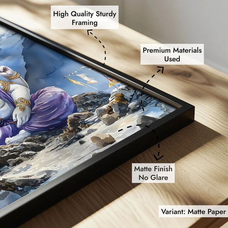 Ganapati Of The Heights Spiritual Archival Paper Wall Painting With Frame - Black media 8