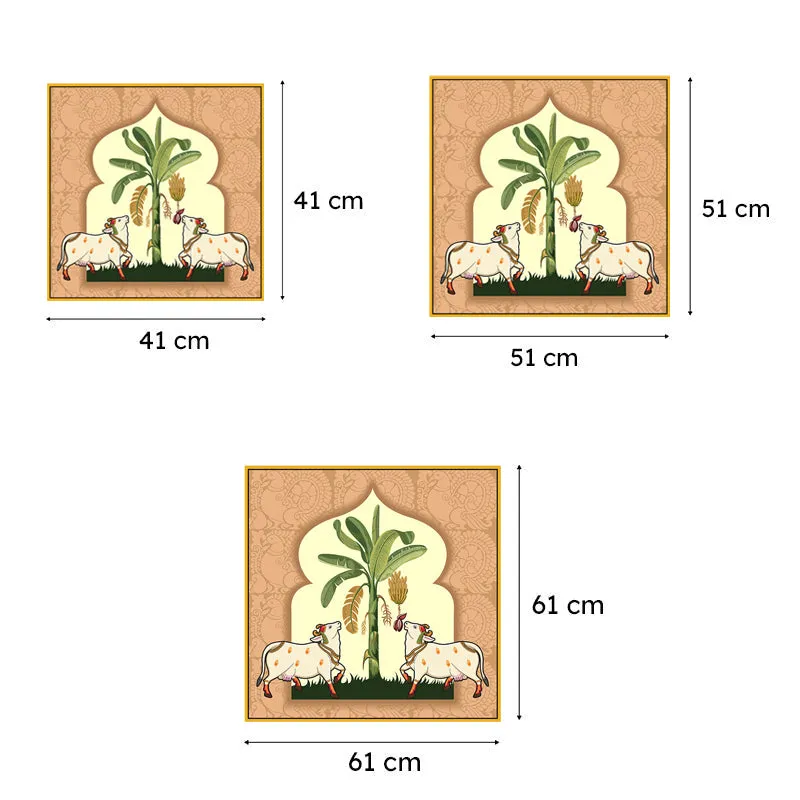 Cows & Canopy Canvas Wall Painting With Frame - Gold media 7