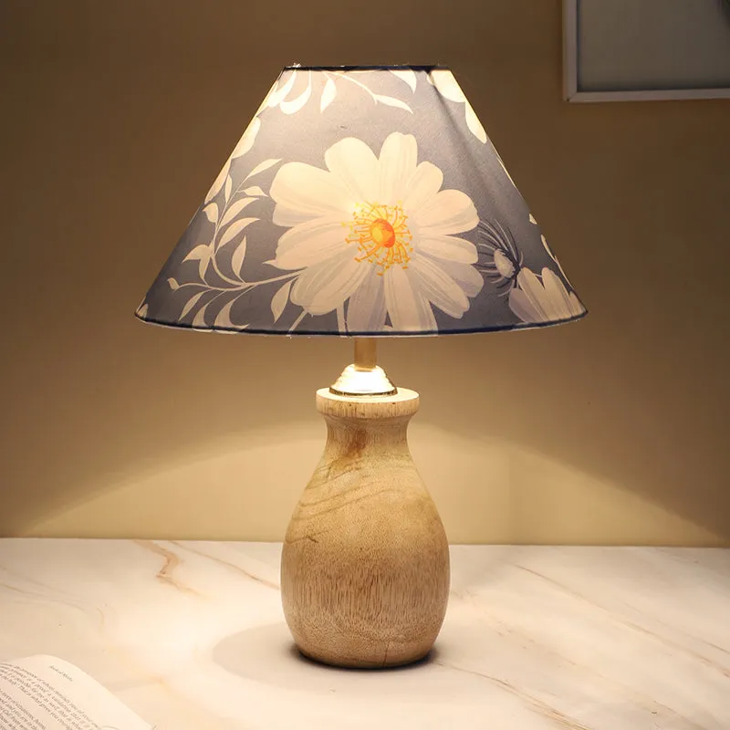 Daisy Blooms Curbe Printed Mango Wood Table Lamp - White,Blue,Brown media 4