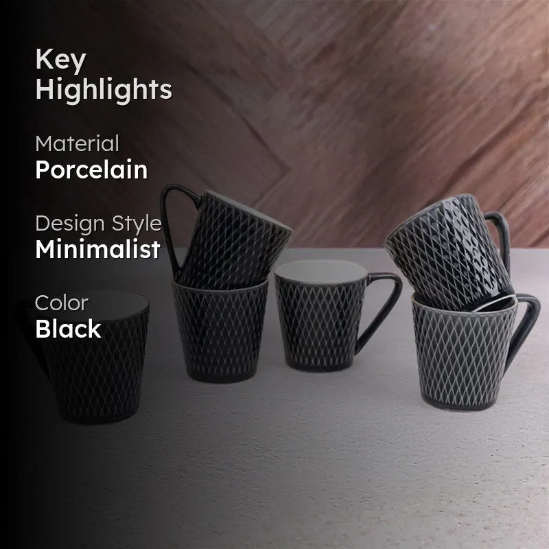 Bruna Porcelain Tea Cup (180 mL Each)/Black)- Set of Six media 2