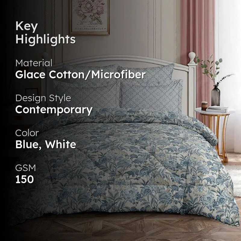 Tropical Blues Floral Microfiber Comforter - 150 GSM media 2