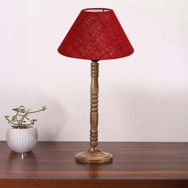 Loft Gleam Table Lamp With Carved Wooden Base - Maroon,Brown media 3