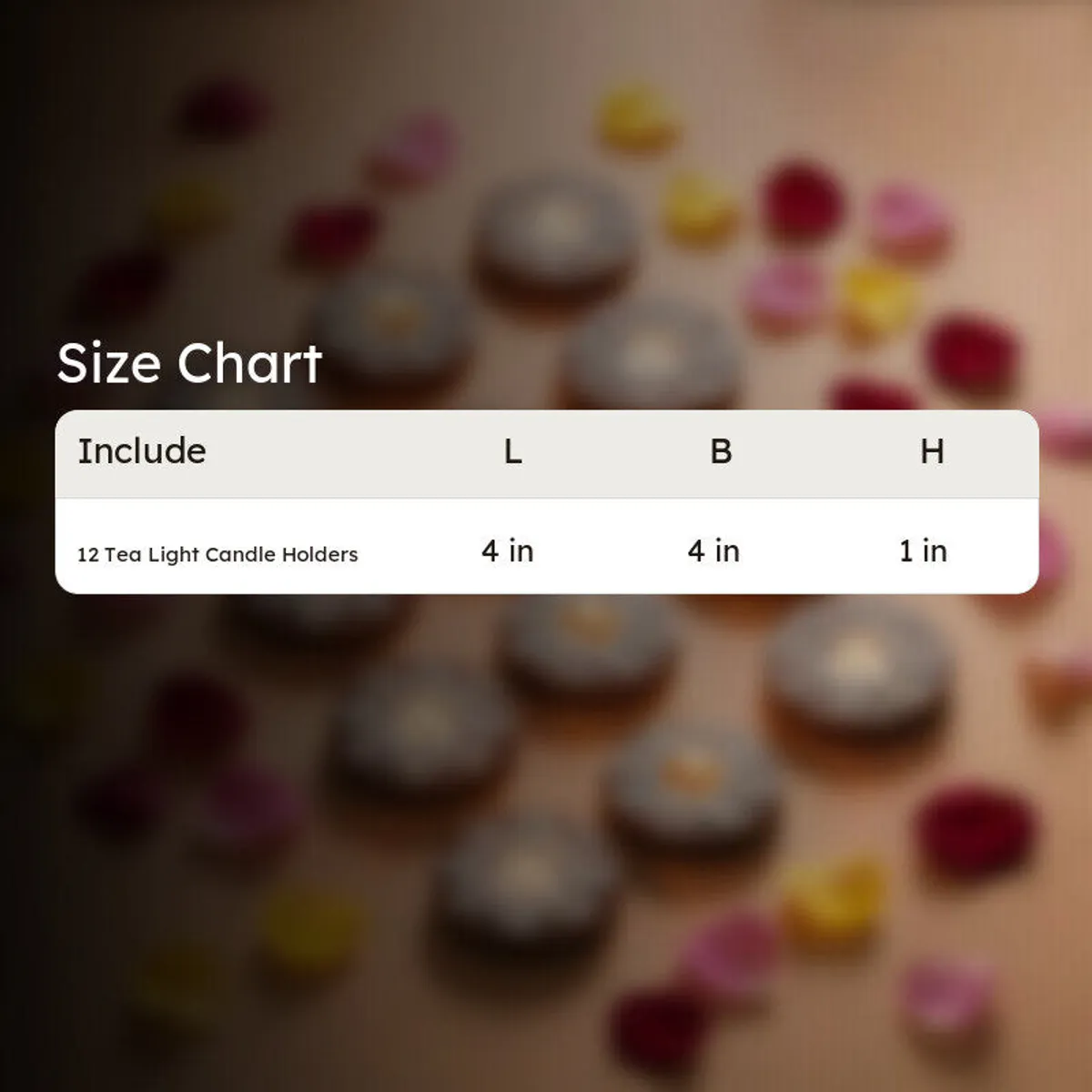 Size chart image for the tea light candle holders set