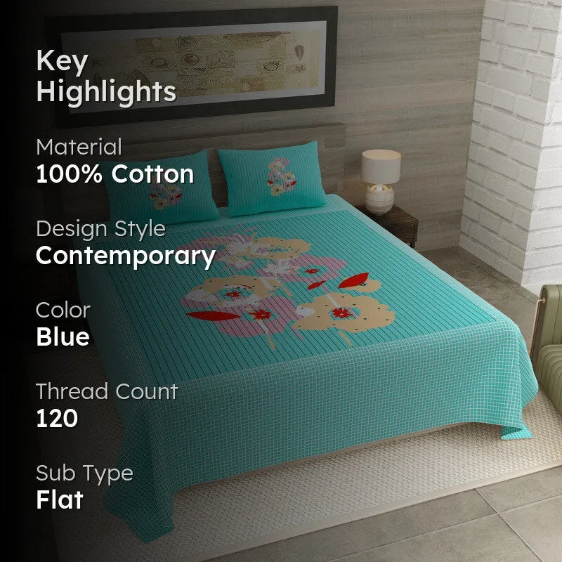 Desert Glow Cotton Bedsheet (Sky Blue) - 120 TC media 2