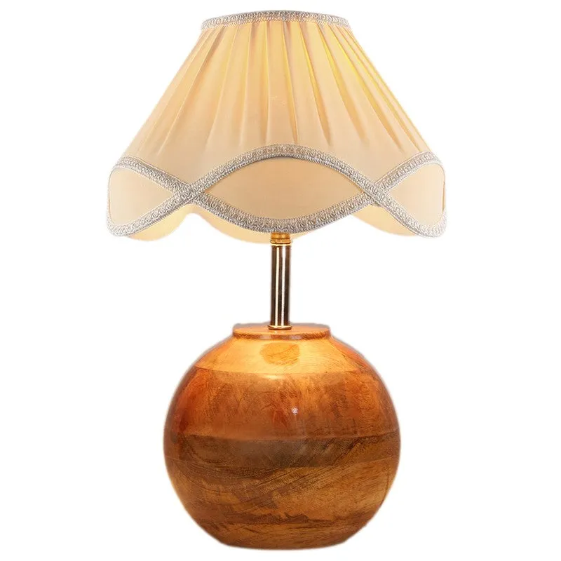 Flamoryn Cotton Table Lamp With Wooden Base - Ivory media 5