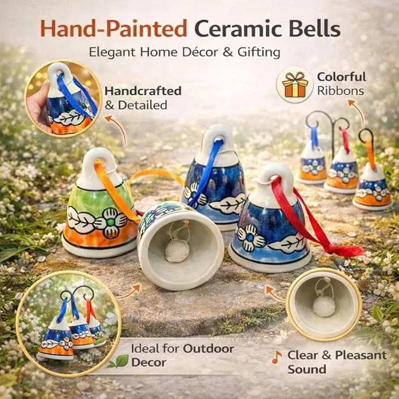 Vintage Folk Art Ceramic Hanging Bells - Set of Four - 6