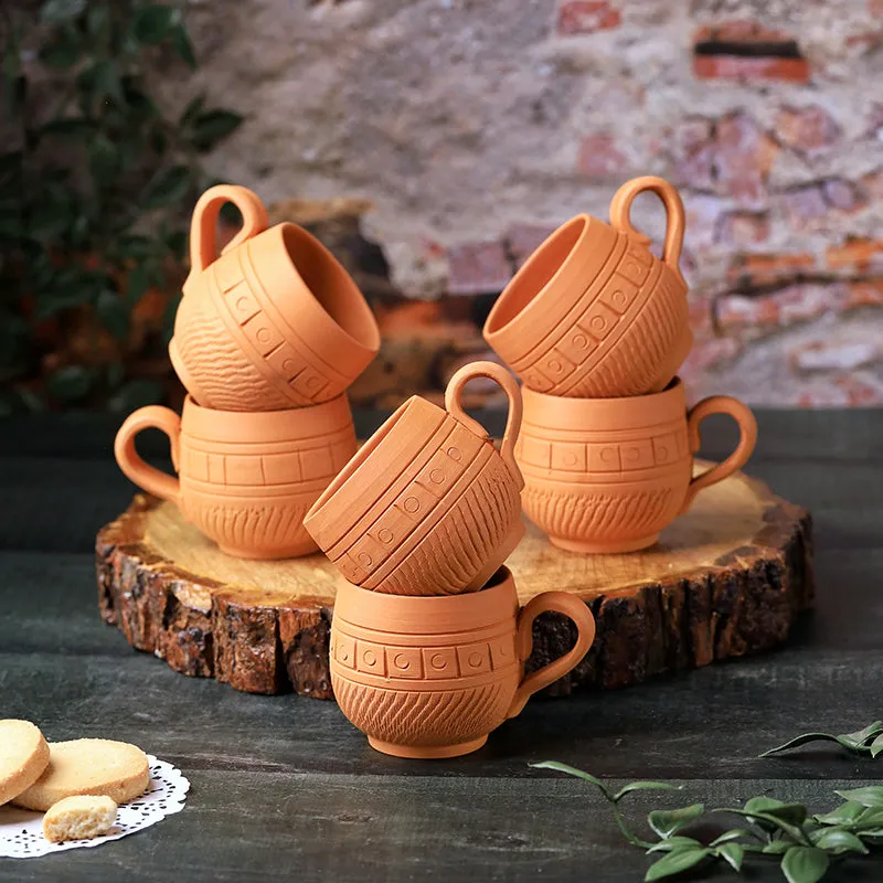 Raw Terracotta Tea Cup (160 mL Each) -  Set of Six media 1